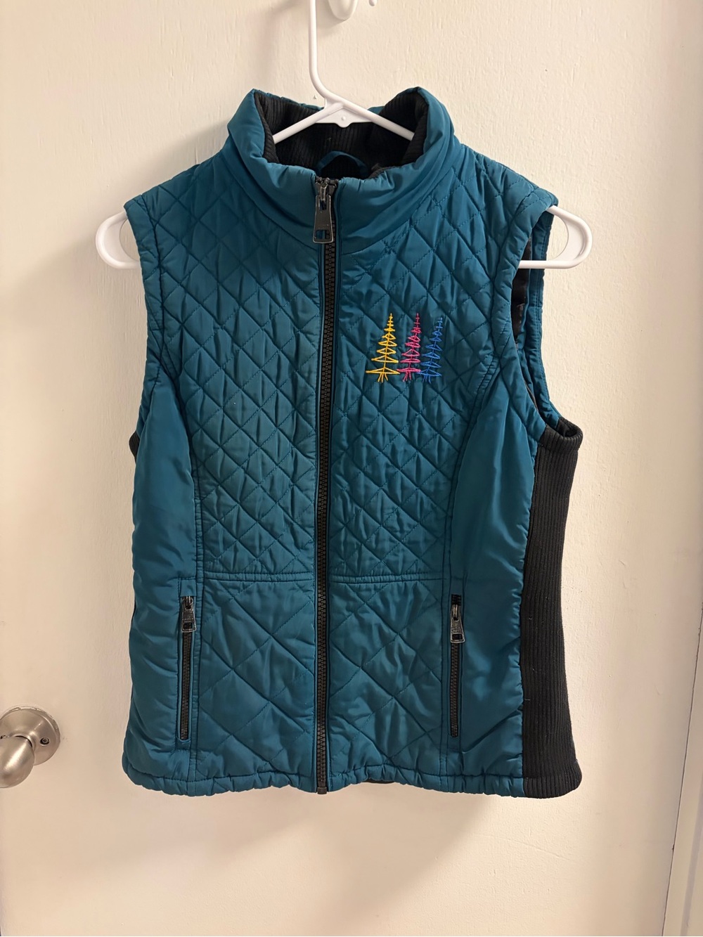 Andrew Marc Teal Quilted Vest with Black Trim
